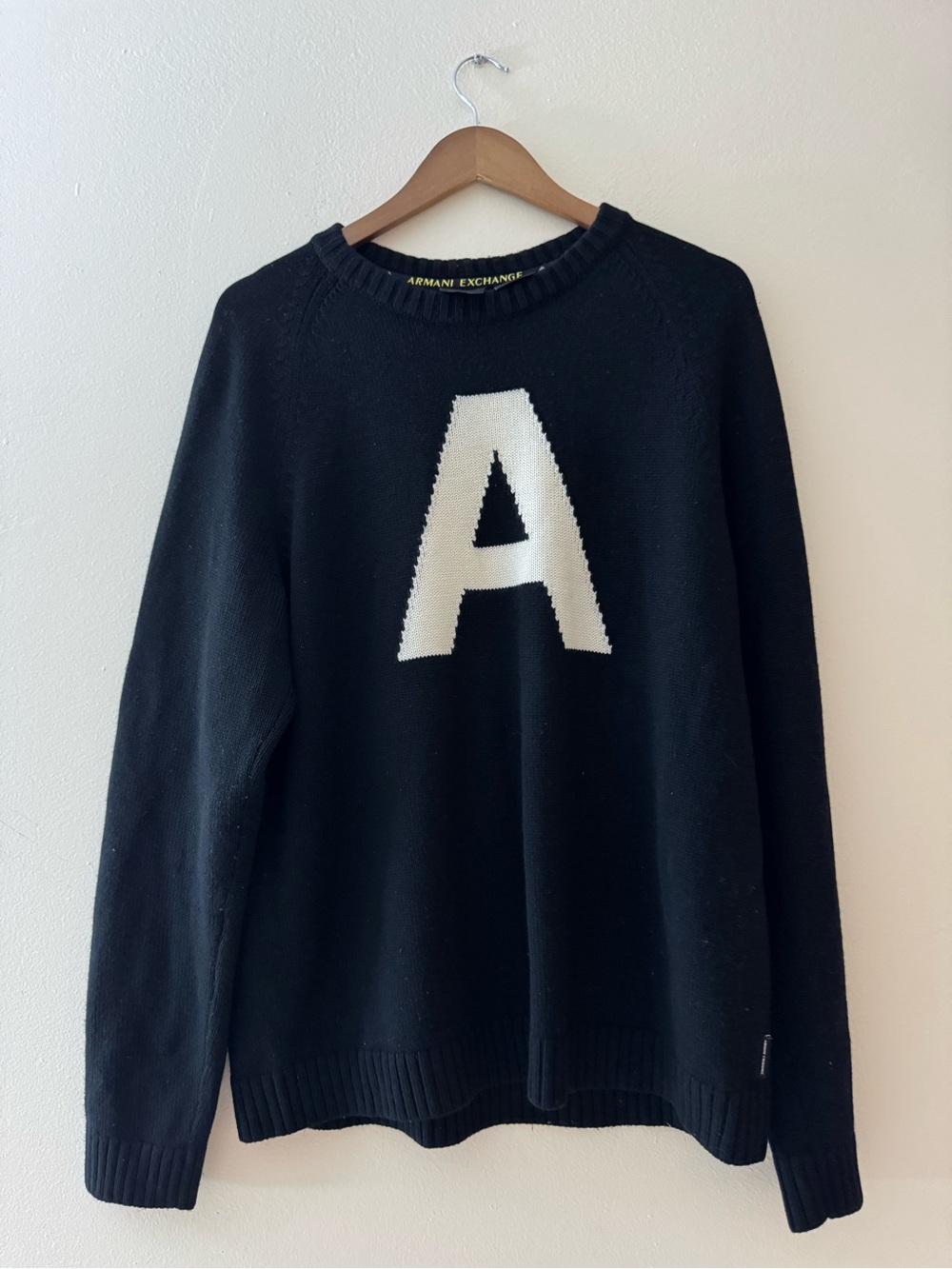 Armani Exchange Black Crewneck Sweater with White 'A'